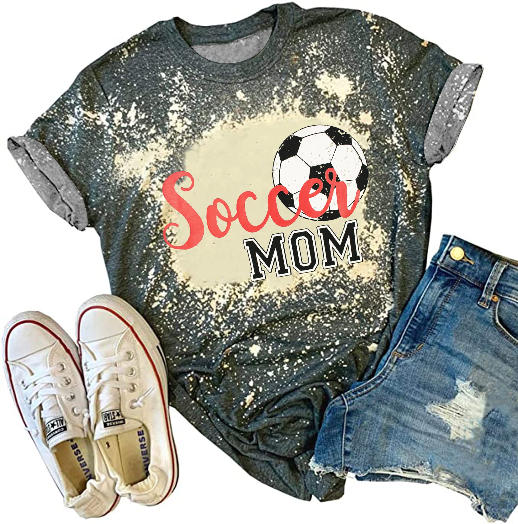 YUYUEYUE Women's Soccer Mom Graphic T-Shirt - Funny Letter Print Top, Dark Gray, Size Large - View #9