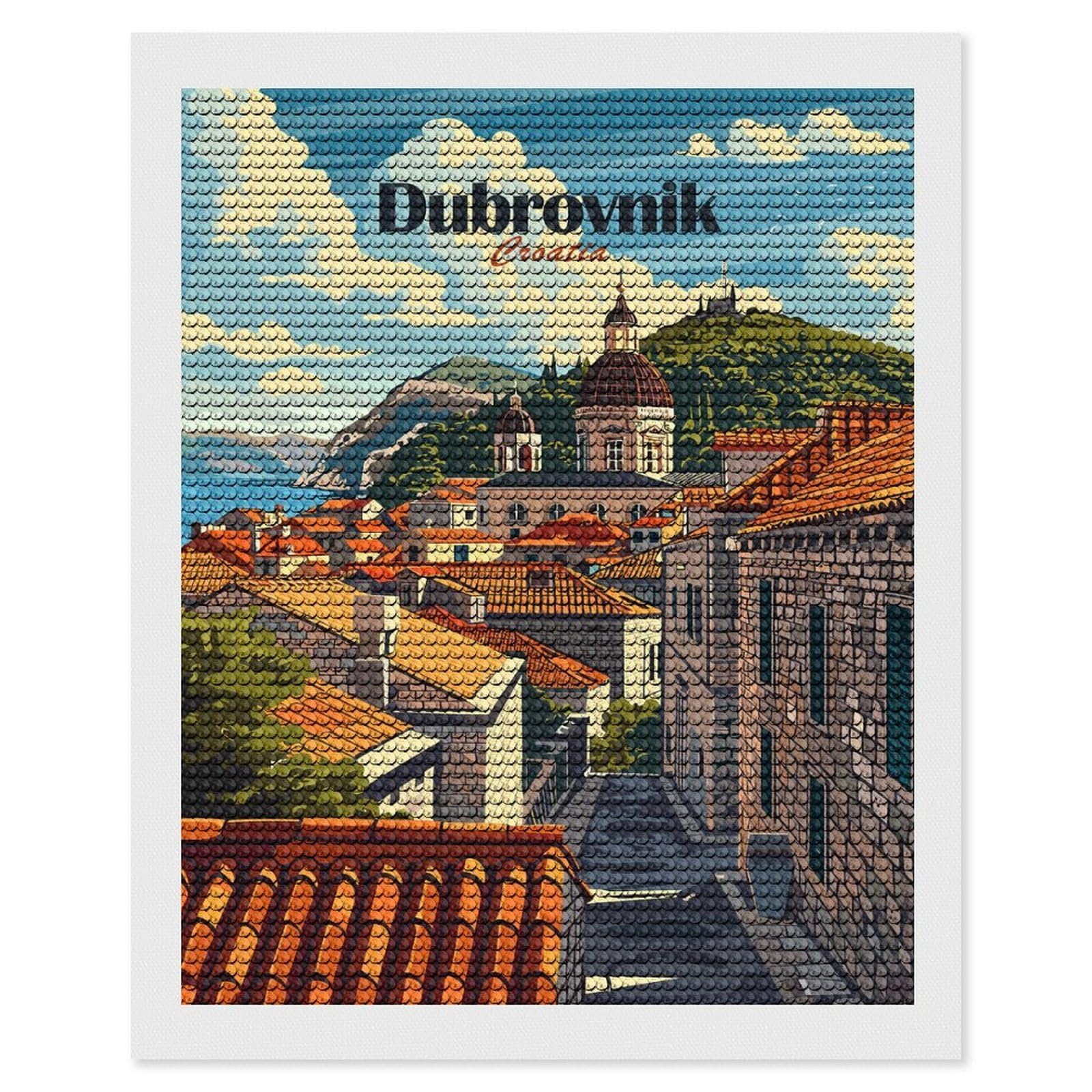Junmoney Dubrovnik Croatia Travel (2) Diamond Painting Canvas Set 16"x20", for Craft Lovers, Decorate Your Room, Festive Craft Gift, Vintage Style Decor