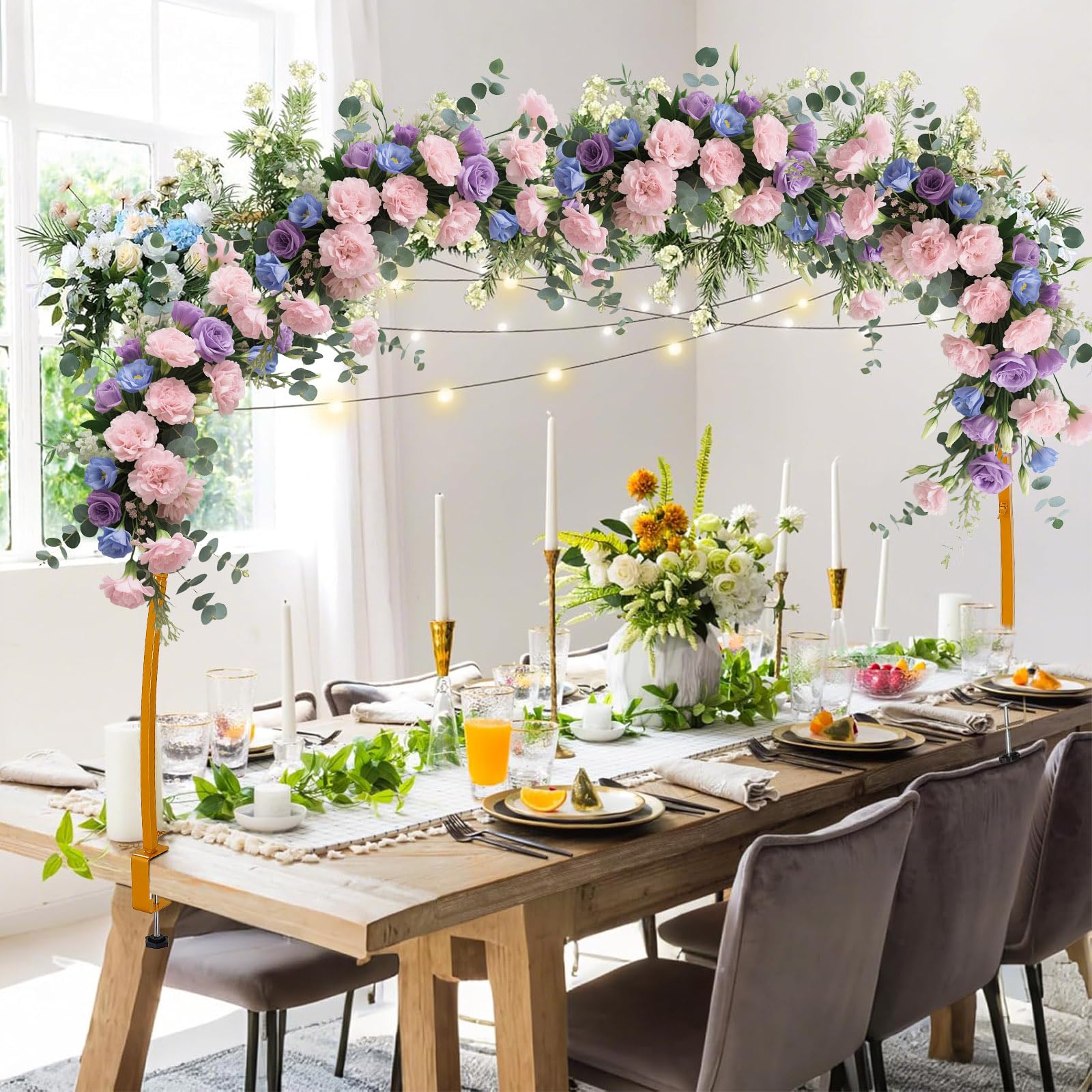 Arco da tavolo allungabile, asta decorativa da tavolo con clip, 120-260 cm, asta in metallo da appendere al tavolo, arco da tavolo dorato per Natale, matrimonio, compleanno, decorazione per feste