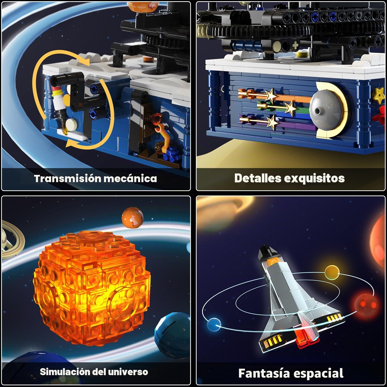 CUBIMANA Sistema Solar Juego de construcción con luz - exploración Espacial rotación Juguetes de construcción con 8 Planetas y Cohetes 775 PCS Ciencia Bloques de construcción Regalos para niños de 6