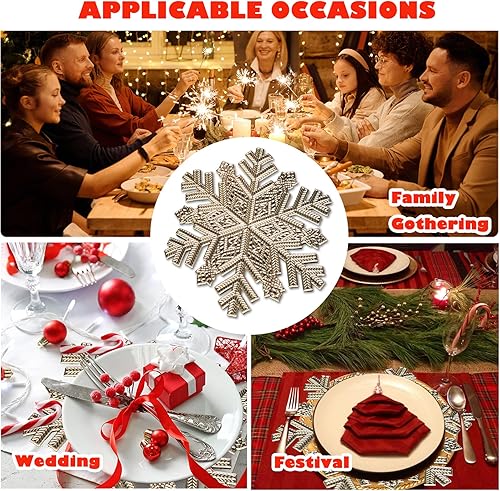 Miniatura 7 de Rouhuhura - Juego de 6 manteles individuales de copo de nieve de 15 pulgadas, decoración de copos de nieve, diseño hueco, manteles individuales