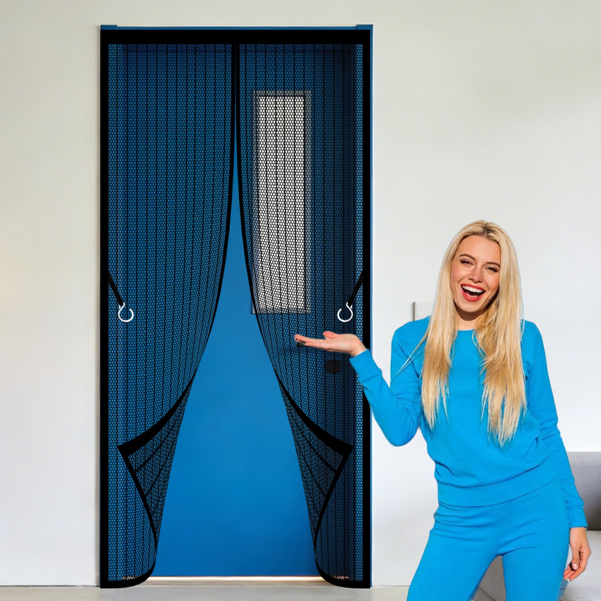 Magnetic Insect Door Screen 84 x 214 cm with Full Length Magnets No Gap Auto Closes Durable Mesh Curtains Keep Fresh Air in Bugs Out for Living Room, Bedroom, Patio, Black