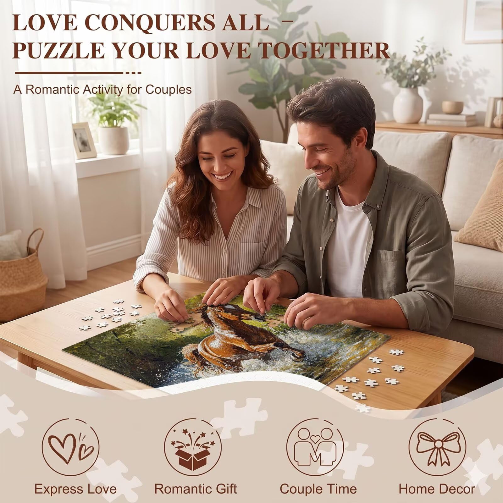 Puzzle 2000 Pezzi Classici, Puzzle cavallo fiume 99 x 70 cm, Gioco Educativo e Antistress in Legno con Poster Incluso, Ttività DIY per Famiglia, Regalo per Appassionati, Decor Parete Casa, f0-658
