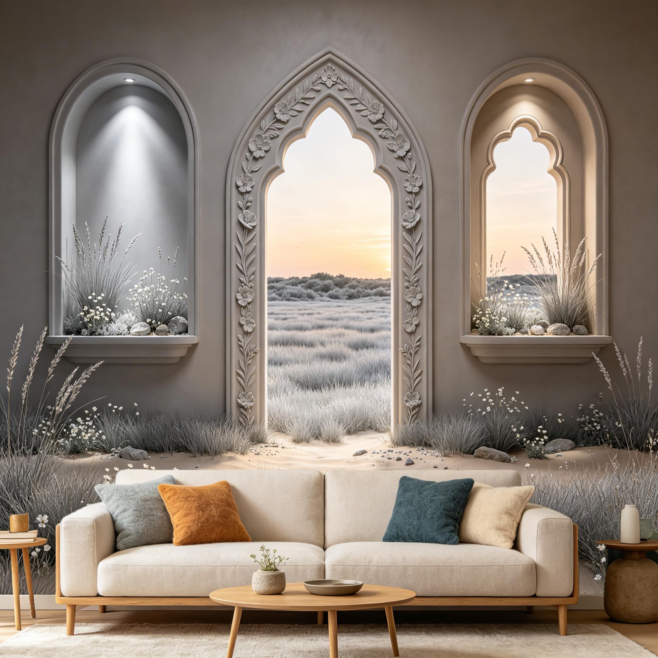 Custom Size Wall Mural， 3D Archway Sunset Desert Nature Landscape， SelfAdhesive Art Prints wall Fabric Removable Large Wallpaper Home Living Room Decor