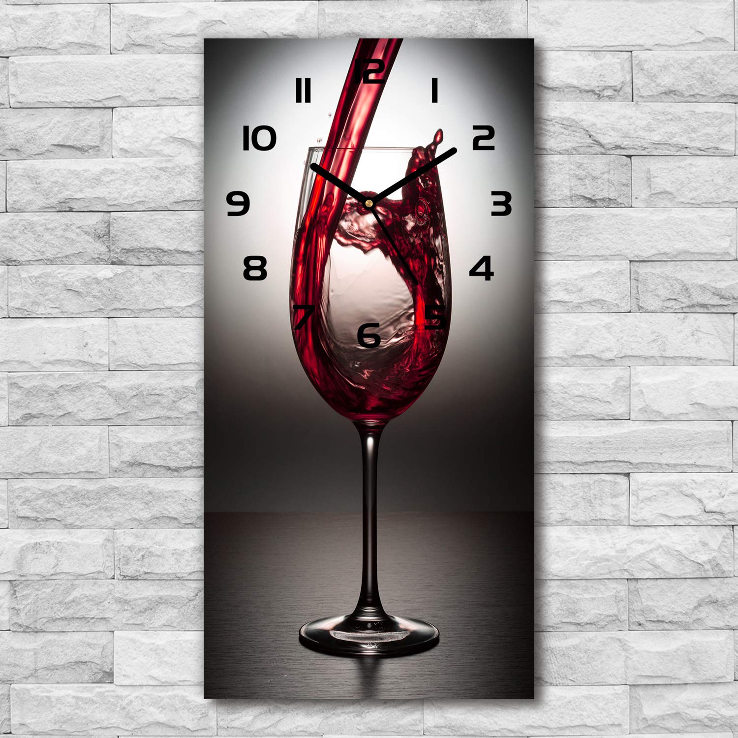 Tulup Reloj de pared silencioso de cristal, 30 x 60 cm, vino tinto moderno, cocina