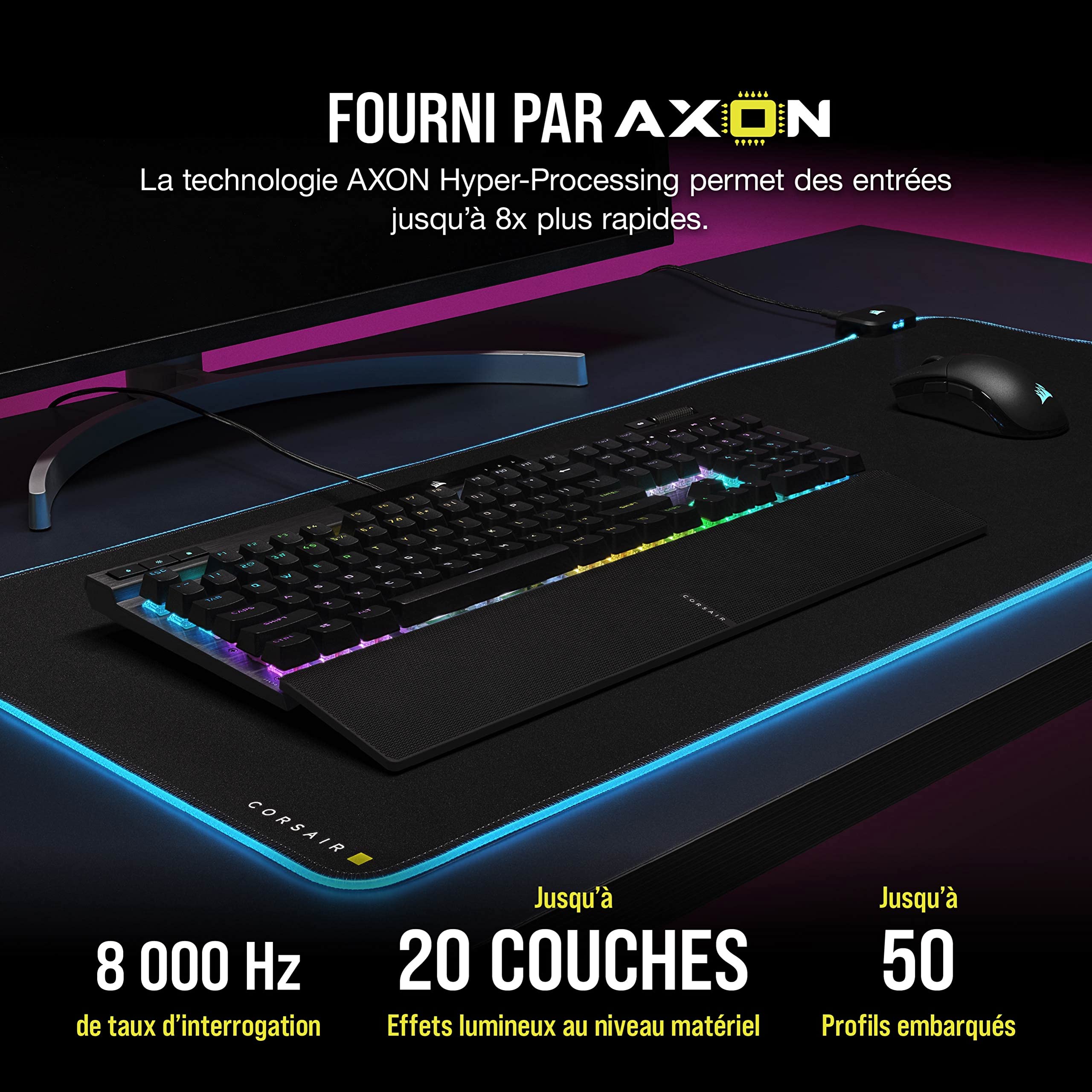 CORSAIR K70 RGB PRO Clavier de Jeu Mécanique Filaire – Interrupteurs Linéaires Cherry MX Red, SOCD, PBT Double-Shot Keycaps, 8000Hz Hyper-Polling, NKRO, Anti-Ghosting, Tournoi Switch, AZERTY FR – Noir