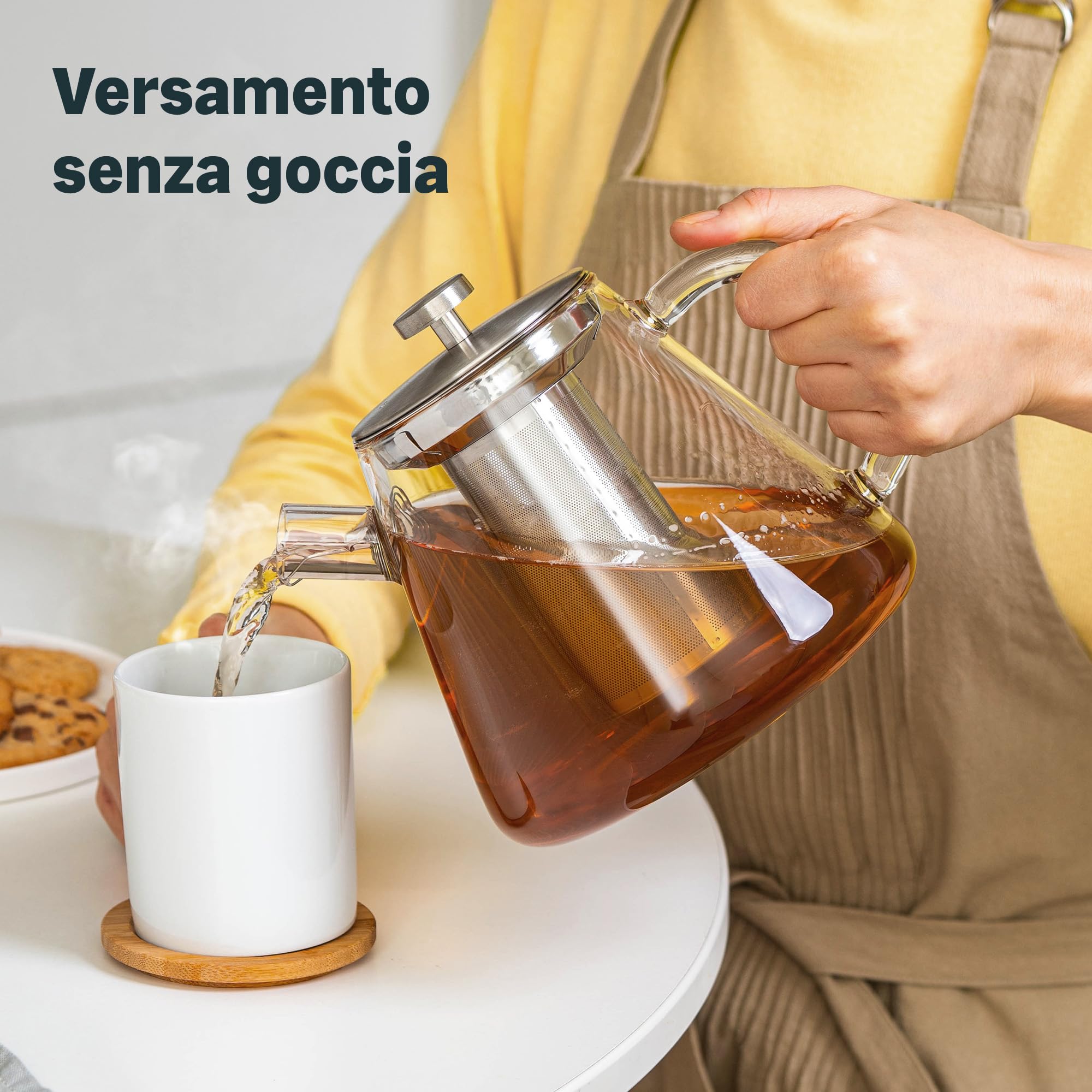SILBERTHAL Teiera con infusore 1,5 Litri - Vetro borosilicato e acciaio inox - Con scalda teiera