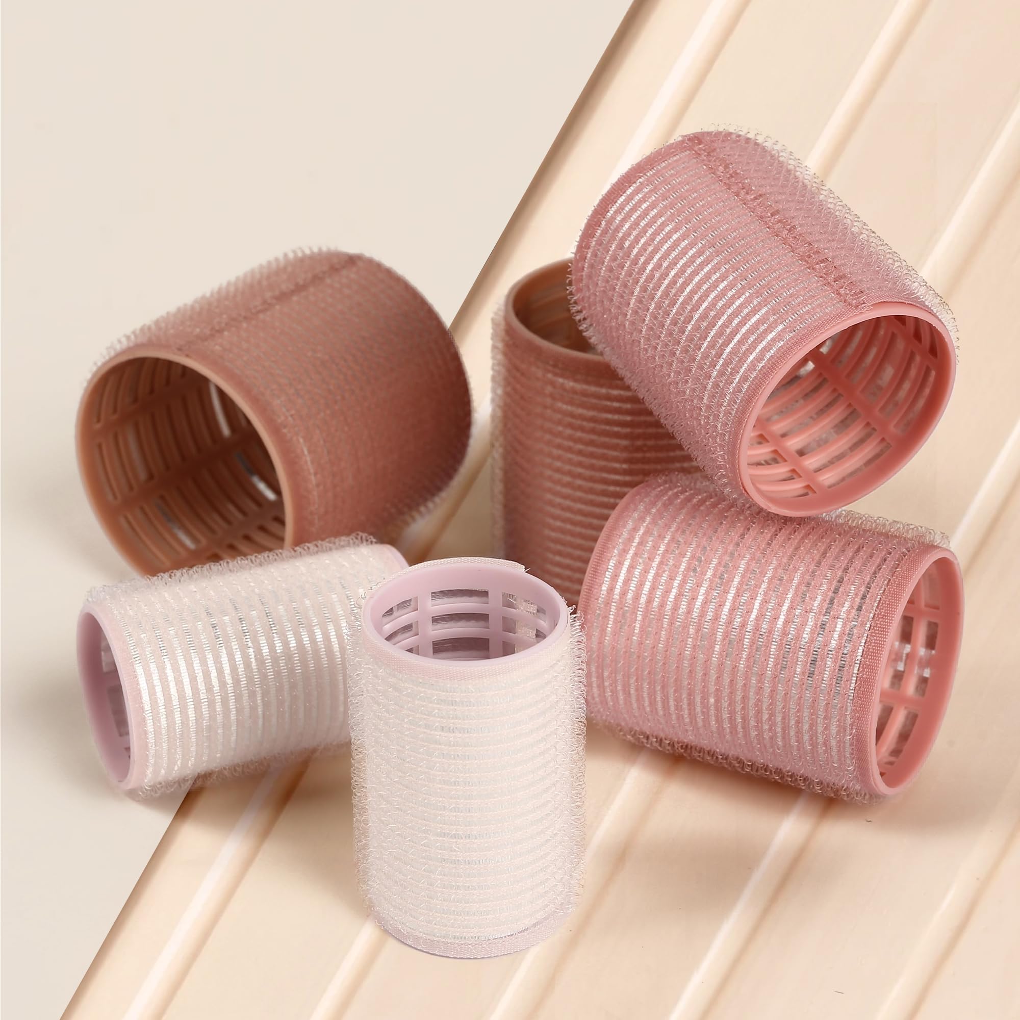 Bigodini Termici Ceramici,18 Pezzi Heatless Hair Curler Rollers,Bigodini Grandi per Volume,Ideale per le Donne dai Capelli Lunghi e Corti,3 Dimensioni(60,48,36 mm,Marrone,Rosa,Bianco)