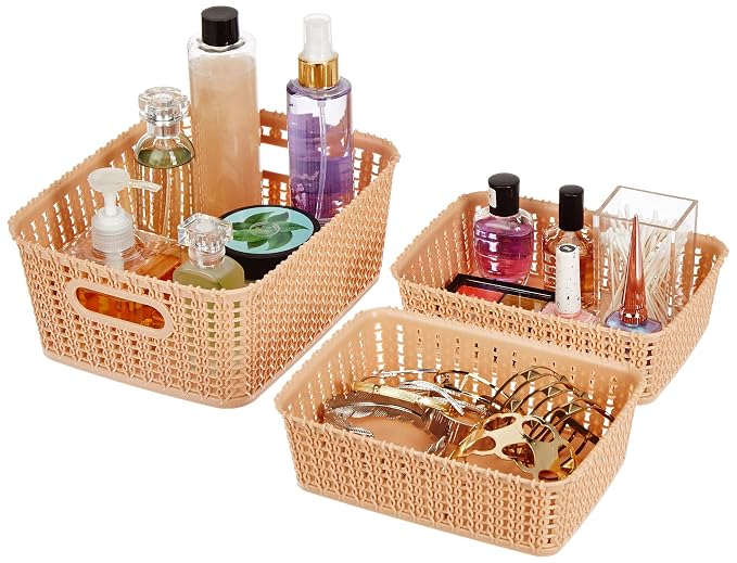 Solimo Bamboo Royal Multipurpose Storage Basket - Large (Set Of 2,Brown) at ₹239