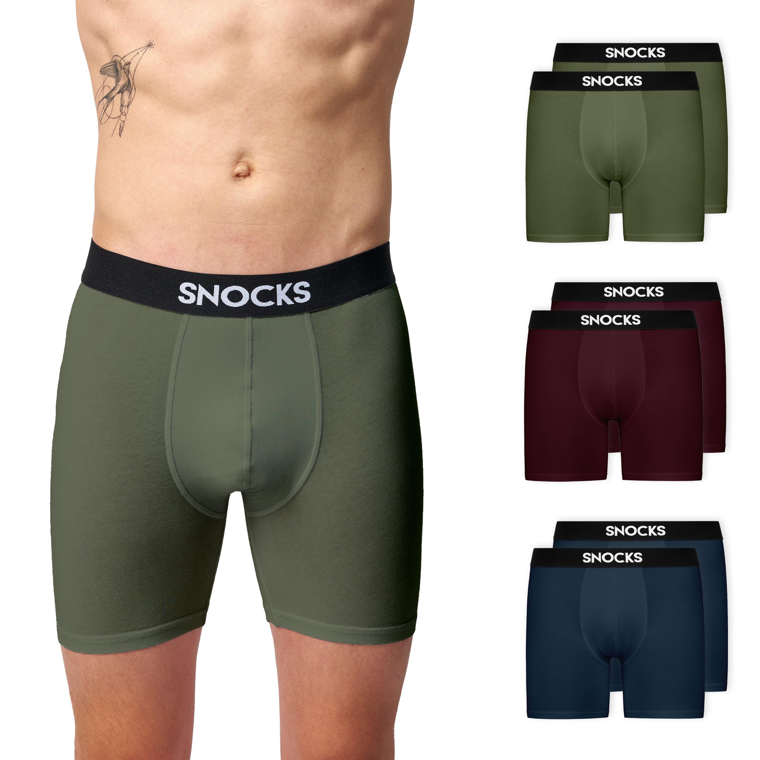 Snocks Lange Boxershorts Herren aus Bio-Baumwolle (6er Pack) - Atmungsaktiv und Ideal für Sport und Alltag - Kein juckendes Etikett und komfortabler Bund - Unterhosen Herren Gr. S-3XL