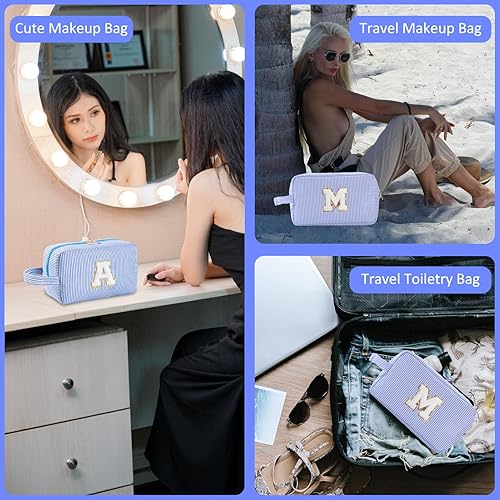 Miniatura 5 de Bolsa de maquillaje personalizada con inicial A-Z, bolsa de aseo de viaje, bolsas de maquillaje para niñas, bonita bolsa de cosméticos, organizador