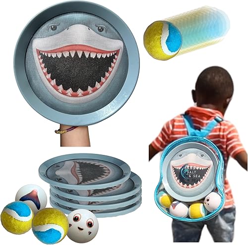 Juegos de tiburones para niños con 4 paletas de captura - Juego de tiburón de viaje para niños con bolsa de transporte - Juguetes de tiburón para