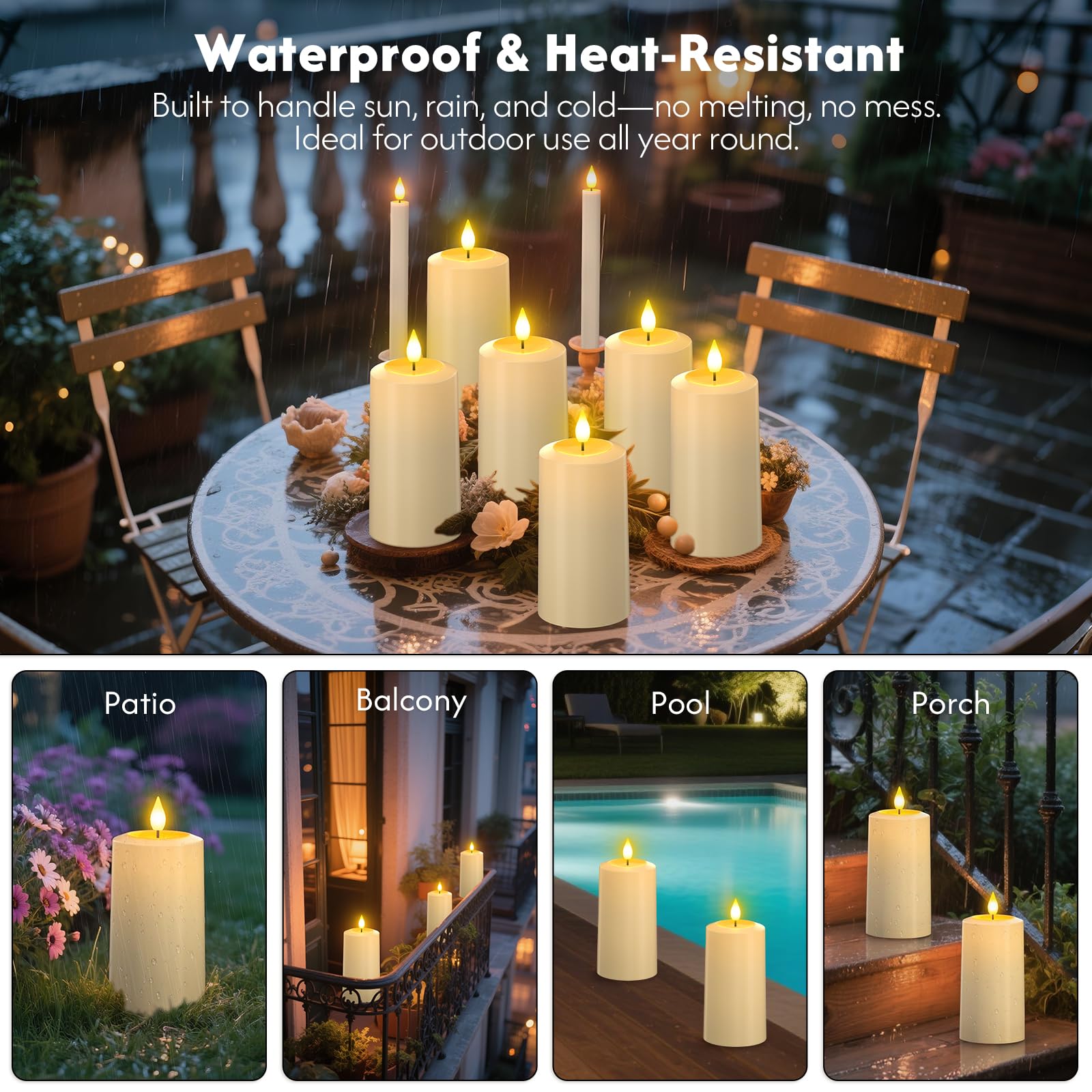 PChero LED Kerzen Aufladbar mit Magnet Ladestation & Fernbedienung, 4er Set | Wiederaufladbare LED Kerzen Outdoor, mit Timerfunktion, IP54 Wasserdicht, Stumpenkerzen, 90-200 Std. Laufzeit, Außen Deko