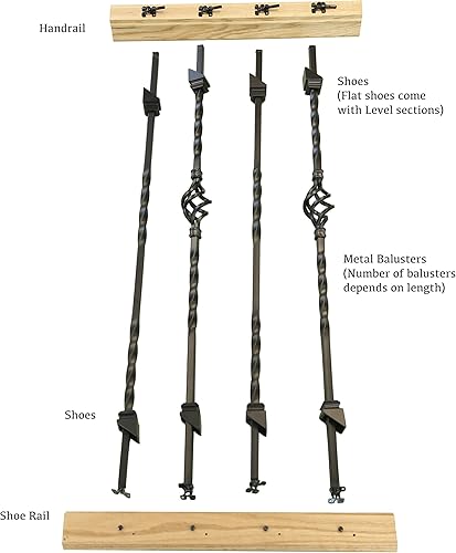 Miniatura 2 de Sección de barandal de escalera DIY, ángulo ajustable, con balustres metálicos negros (doble giro, una cesta)