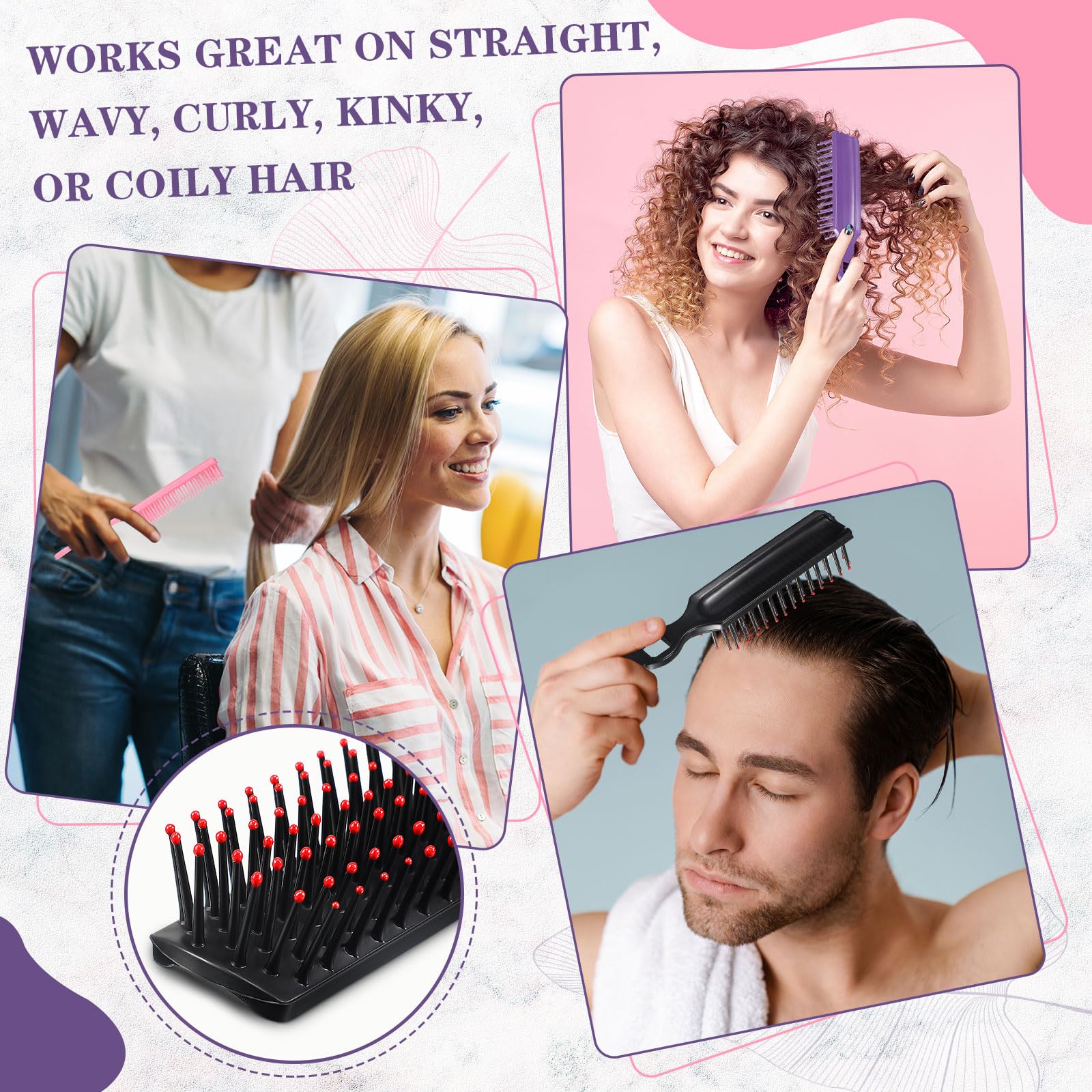 Baderke Juego de 48 peines de cepillo para el cabello a granel para personas sin hogar, envueltos individualmente, rizado, grueso, largo, alisador, cepillo para desenredar el cabello para mujeres y