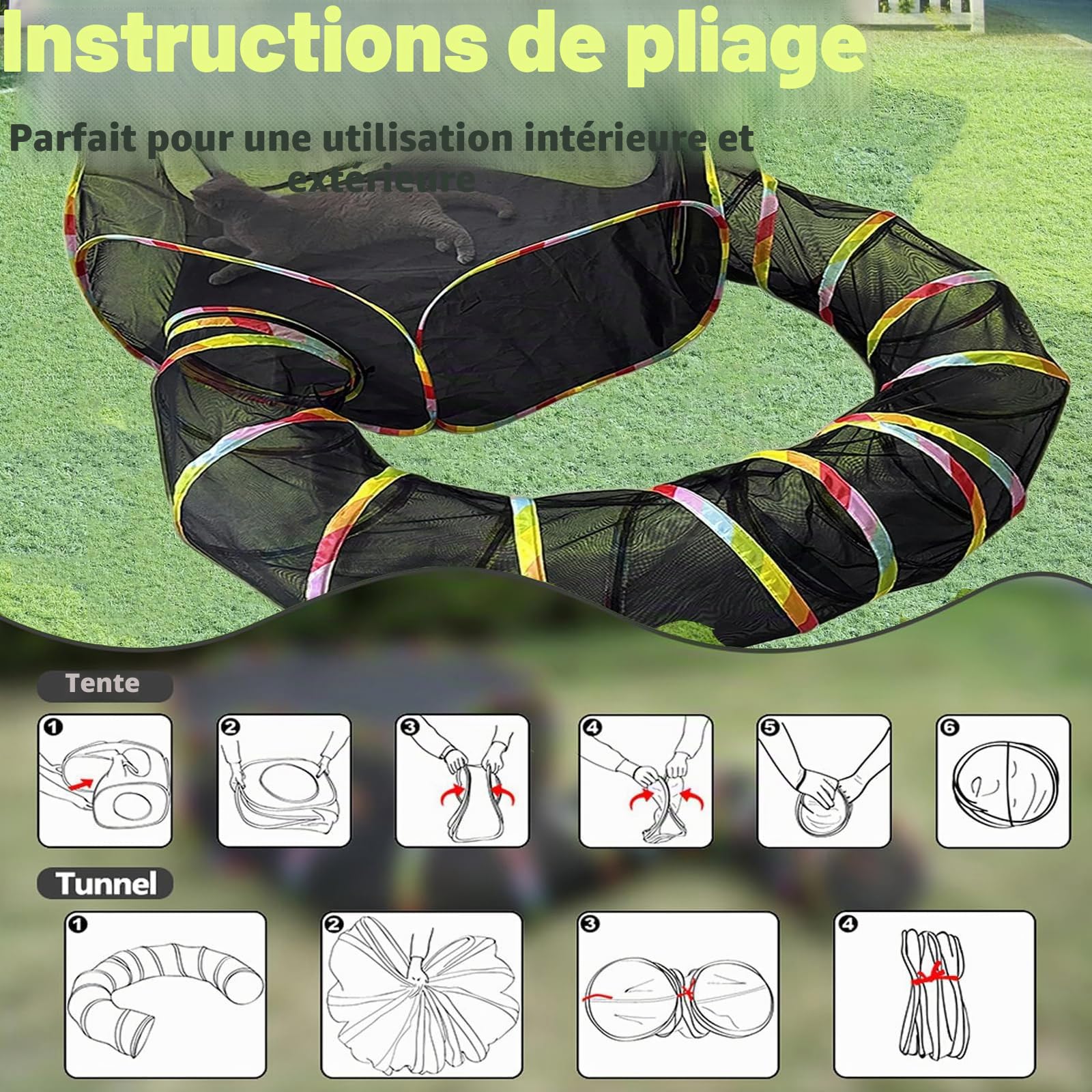 Tunnel pour chat, Accessoire Chat, Enclos d'extérieur Pliable pour Chat, Aire de Jeu, Tunnel pour Lapin, Jouets pour Chat, Chien et Autres Petits Animaux, Convient pour l'Intérieur et l'Extérieur