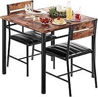 IRONCK Compact Dining Table Set for 2 with Upholstered Chairs, Rustic Brown Small Kitchen Table for Apartments & Small Spaces