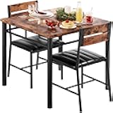 IRONCK Dining Table Set for 2, Small Kitchen Table with Upholstered Chairs Dinning Table Set for Kitchen & Dining Room, Compact Dining Set for Small Spaces, Rustic Brown