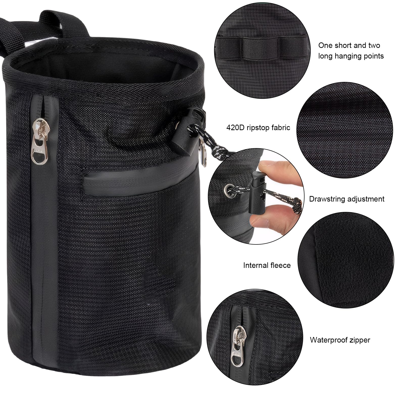 Sac Magnésie Escalade, 13x19cm, Sac de Craie avec Brosse, Imperméable 420D Oxford Sac Poudre de Magnésium avec 2 Poches Fermeture Éclair et Ceinture Réglable Clip Rapide, pour Haltérophilie Fitness