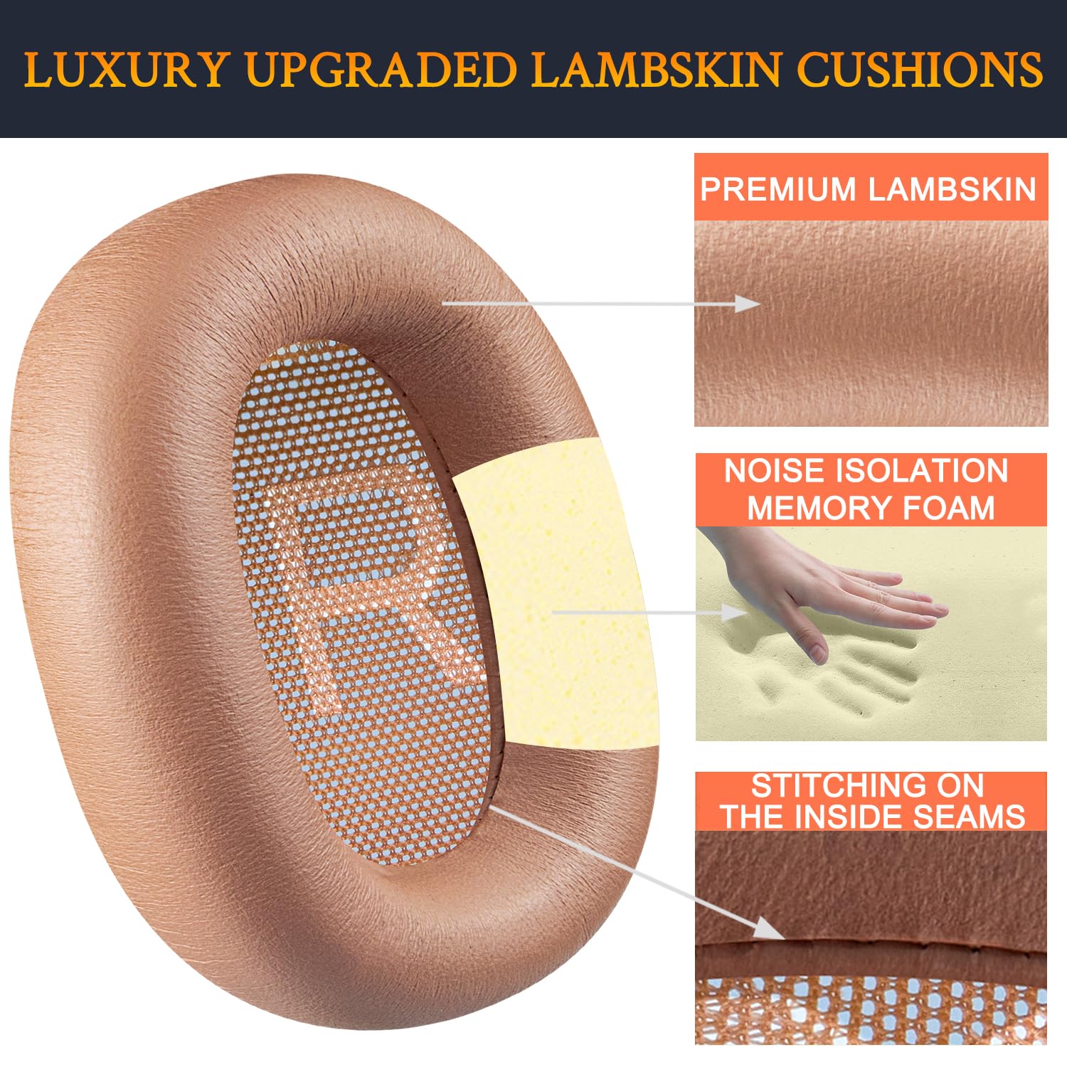 SOULWIT Almohadillas Piel de Cordero Repuesto para Beoplay H100 de Bang & Olufsen (B&O) Auriculares Inalámbricos Premium Cancelación Activa de Ruido, Almohada con Espuma Viscoelástica de Alta Densidad