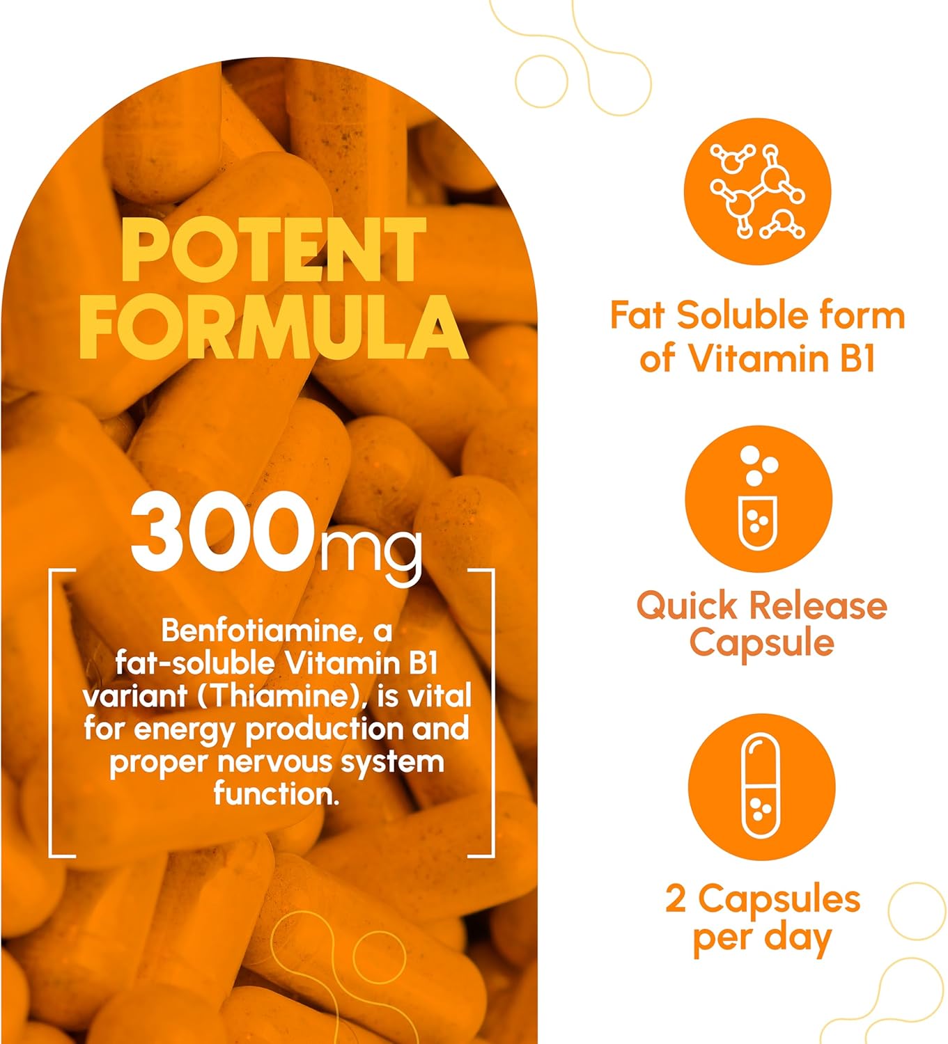 Benfotiamine 300mg - Benfotiamine b1-180 Capsules (3 Months Supply) - Vegan, Non-GMO, Gluten-Free - Image 3