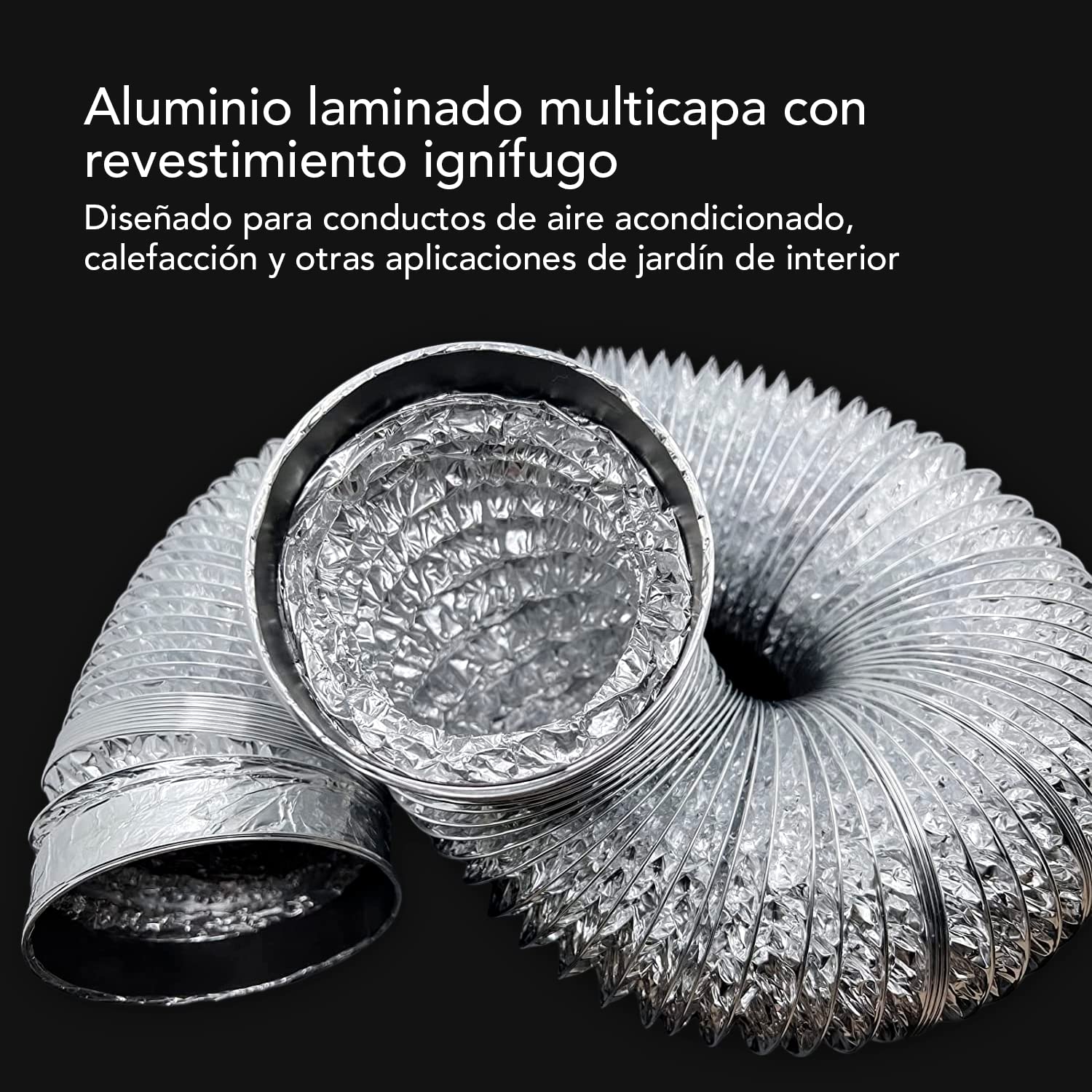 Garden Tubo de Aluminio flexible diametro 250mm y 10 metros + 2 Abrazaderas 255mm acero inoxidable (extraccion de cocinas, W.C...) resistencia al calor de hasta 130º fabricado en doble capa