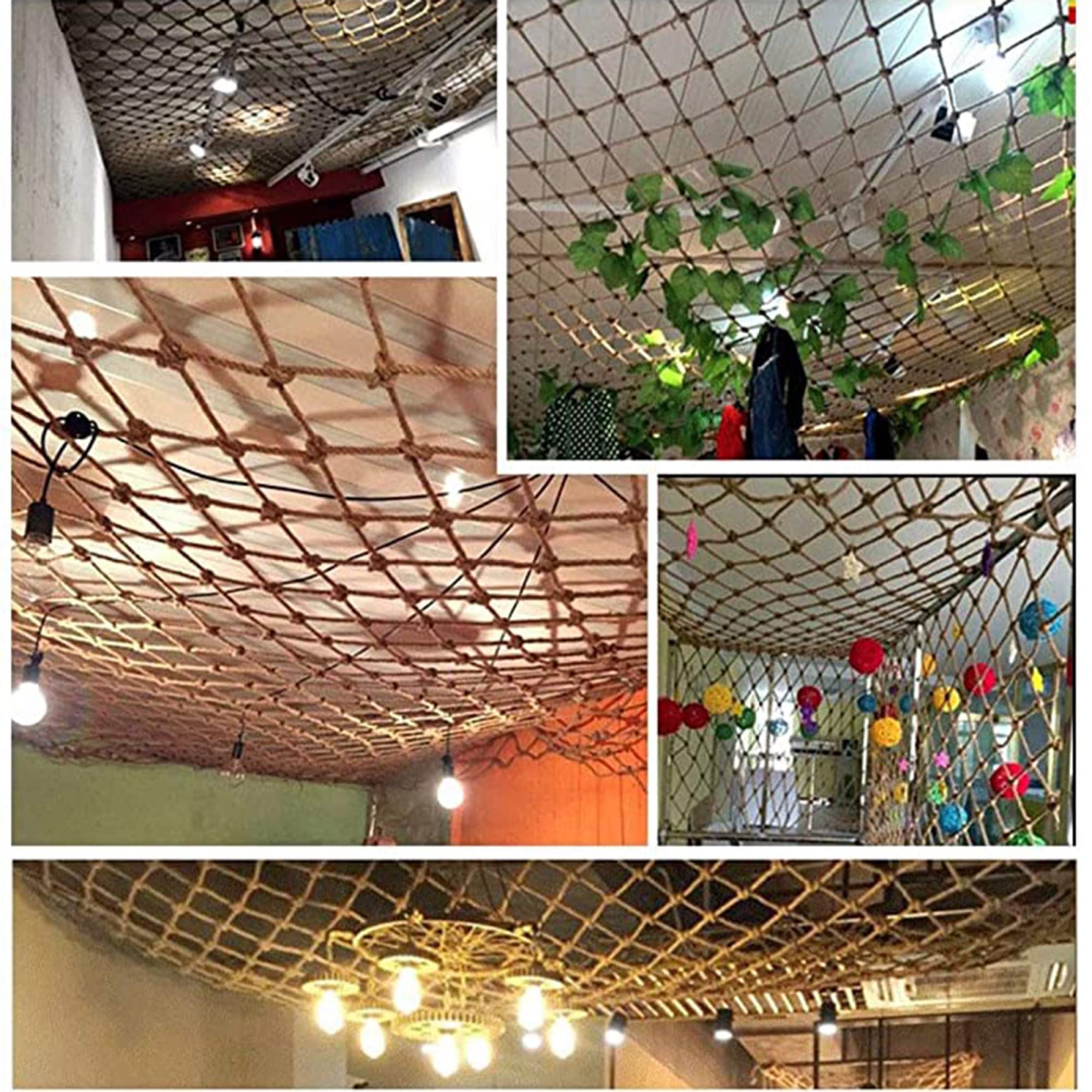 Rete in corda di canapa da 18 mm, resistente rete di sicurezza per altalena e arrampicata, maglia da 15 cm per protezione dei bambini e decorazione del soffitto
