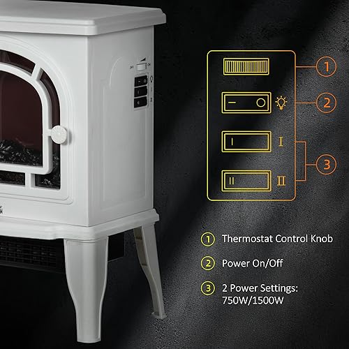Miniatura 5 de HOMCOM Estufa eléctrica de chimenea de 18 pulgadas, calentador de chimenea independiente con llama LED realista, temperatura ajustable, protección