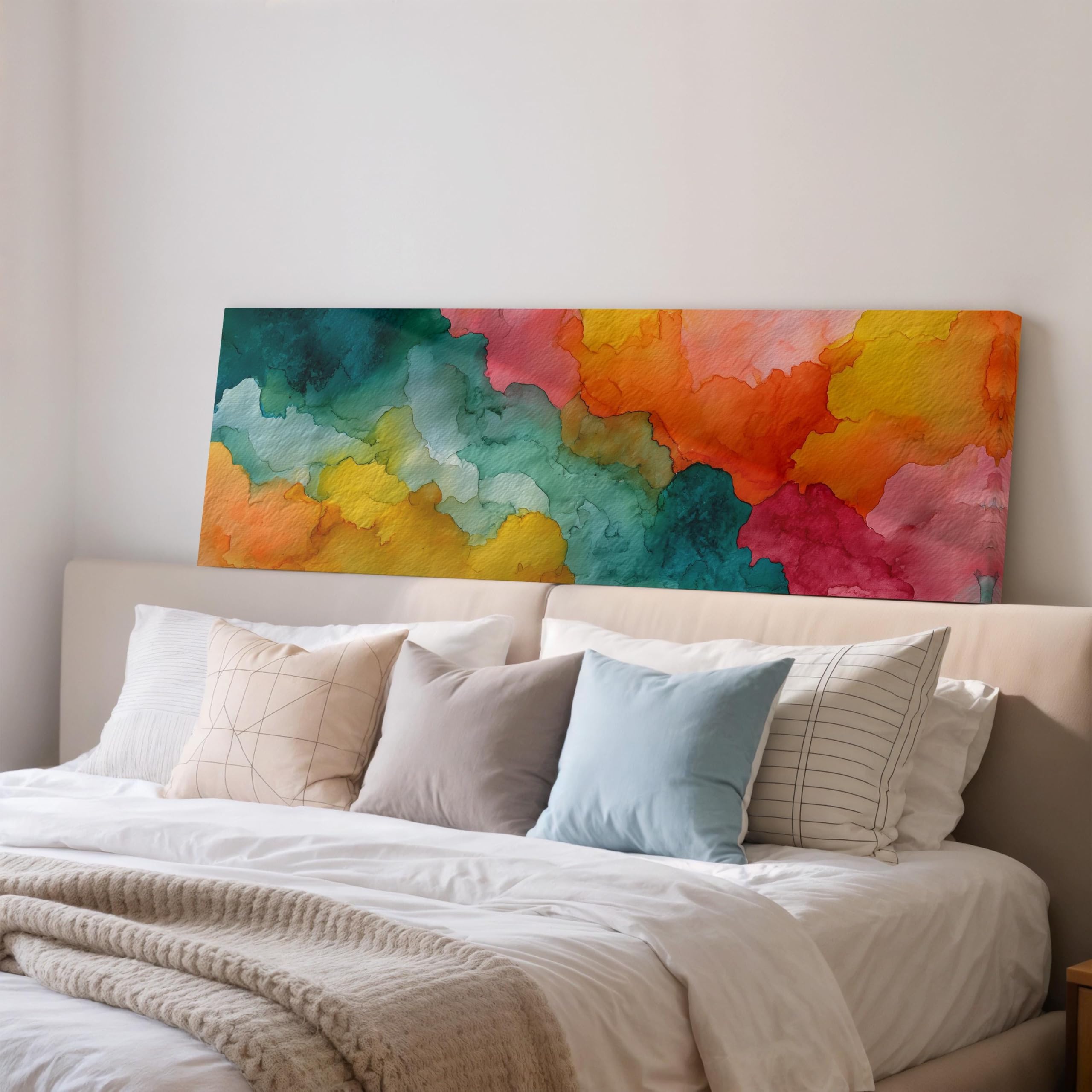 XBTYKPB Colorful Watercolor Painting, Long Horizontal Wall Art, Wide Panoramic Canvas, Large size Print,Living Room,Above Bed(30x90cm/Frameless)