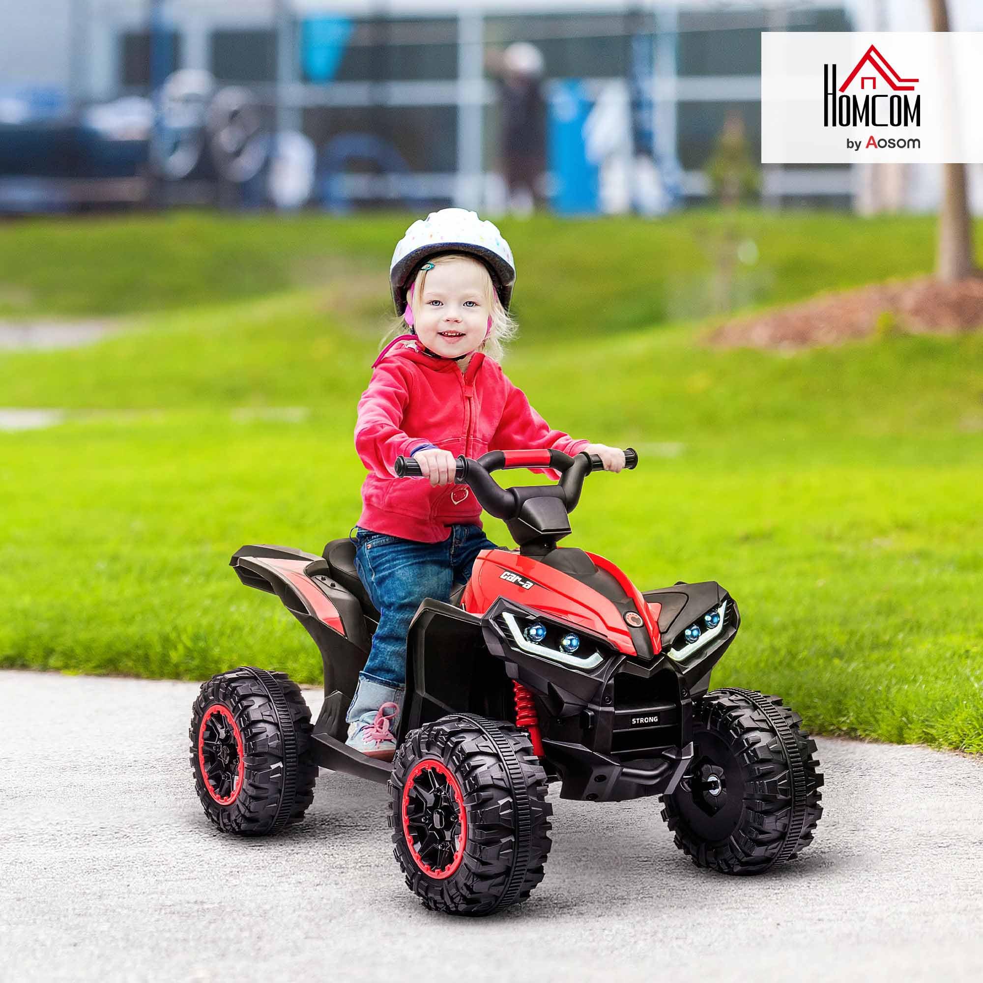 HOMCOM Quad Elettrico per Bambini 12V ATV, Macchina Elettrica con Doppio Motore e 2 Velocità, Ruote Larghe con Fari LED, Clacson e Musica, Età 3-5 Anni, Rosso