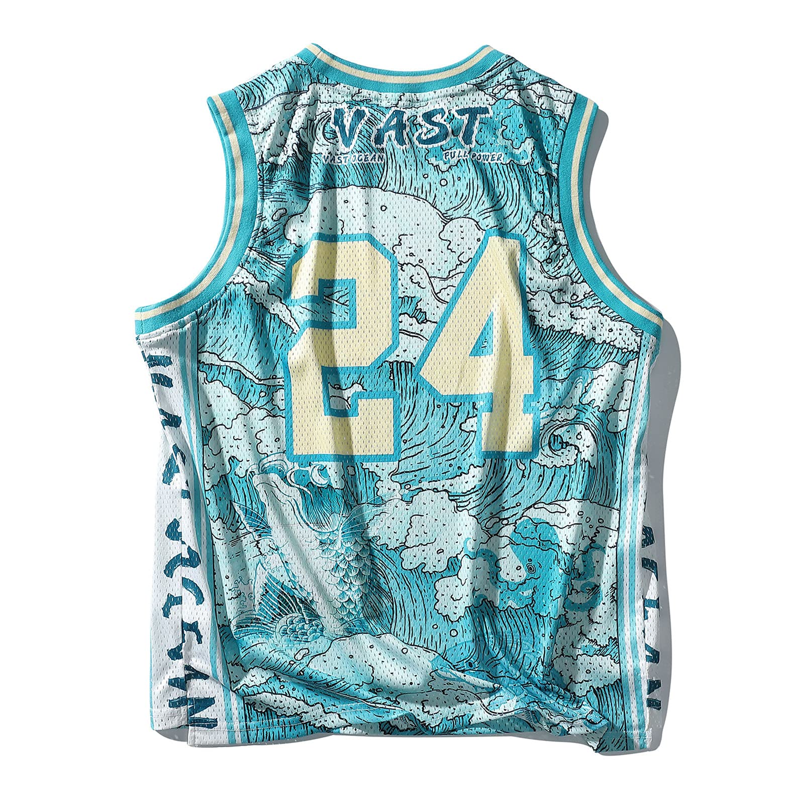 Camisetas de Baloncesto Chaleco y Pantalones Cortos 24# Estampado de Olas Uniforme Deportivo Informal para Hombres/Fútbol Callejero Juvenil