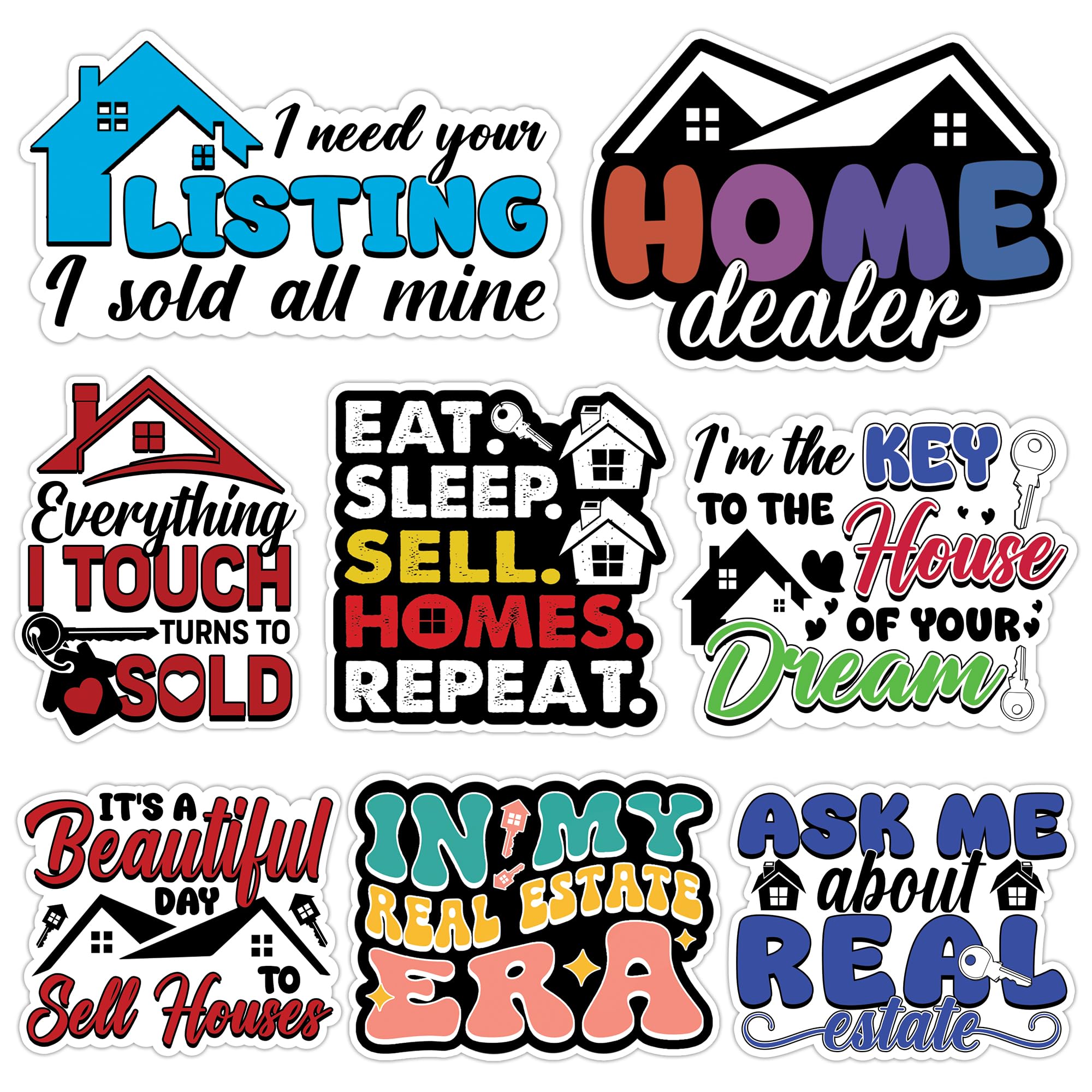 Real Estate Realtor Sticker 8 Pcs (Large Size) Vinyl Stickers Laptop Waterproof Decal for Car Bumper Water Bottle Notebook Luggage Window Birthday