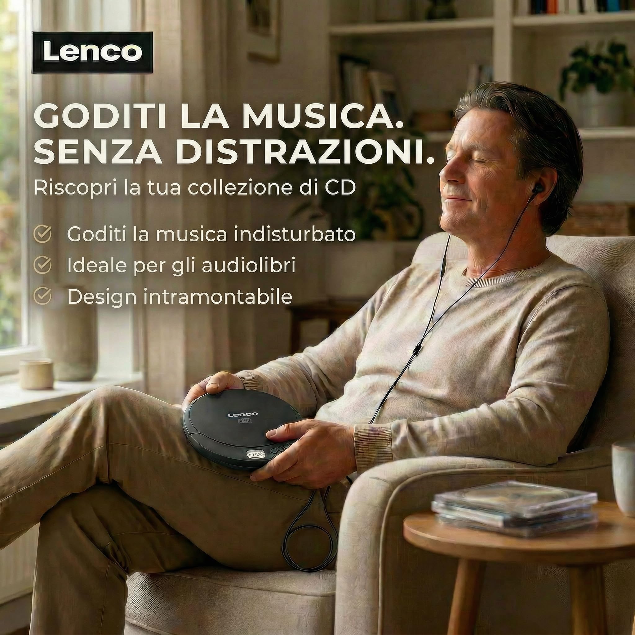Lenco CD-010 Lettore CD portatile Walkman Nero con cuffie e cavo micro USB