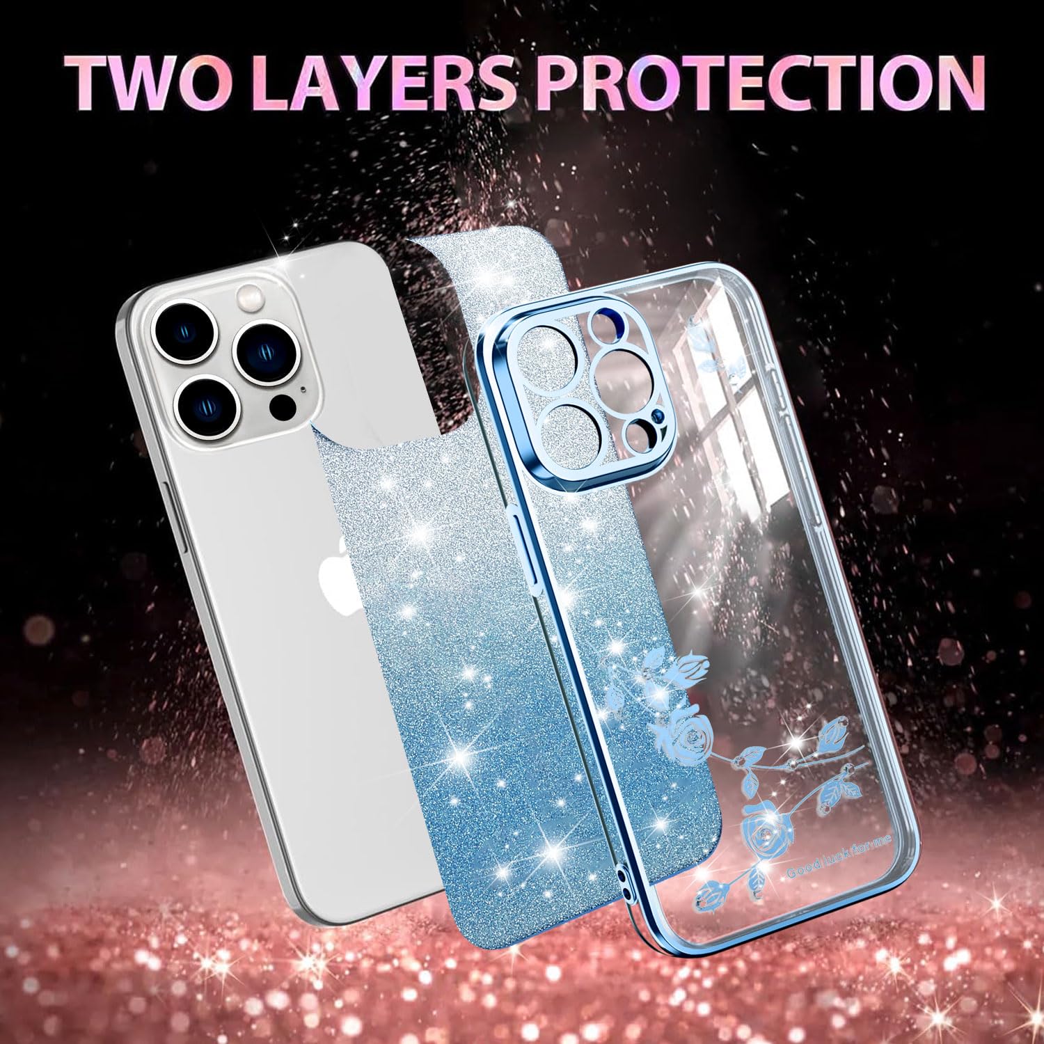 Custodia Magnetica Smartphone XINYEXIN Cover Glitter Per Oppo Find X3 Neo, Custodia Antiurto TPU Trasparente Ultra Sottile Bling Brilla Slim Case Bumper - Viola Custodia Antishock Angoli Airbag