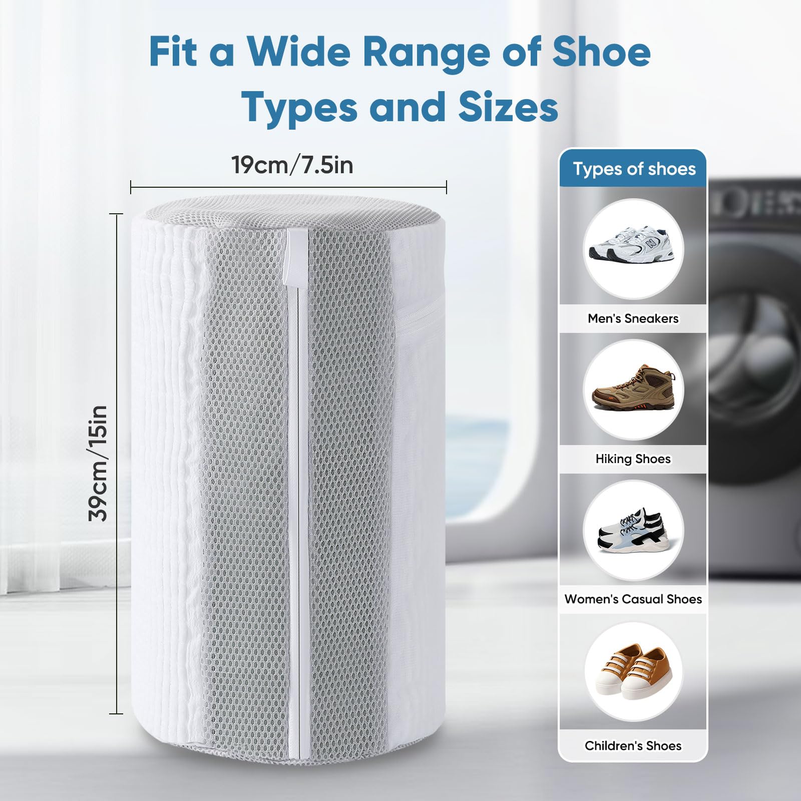 HOTUT Machine à Laver Sac Lavage Chaussures, 2 Pièces Zippé Sacs à Linge, Réutilisable Shoe Cleaning Bag, Sac De Lavage Pour Protéger Les Chaussures