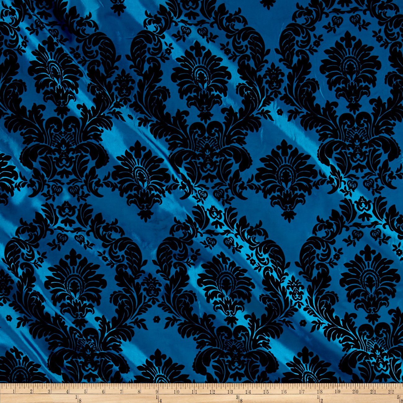 Ben TextilesFlocked Damask Taffetta Fabric by The Yard, Teal Black