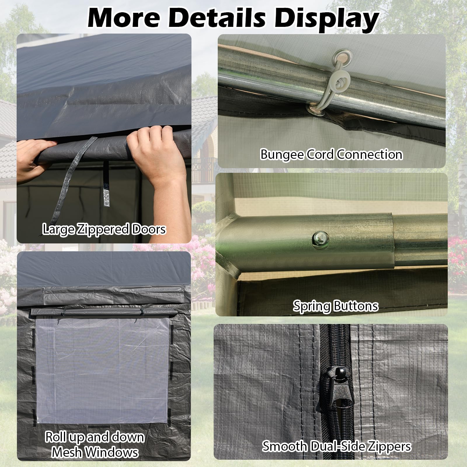 SOARS Carpa de Garaje 300 x 595 x 280, Tienda de campaña con 8 Paredes Laterales extraíbles, Marco de Metal, Paneles de Ventanas de Polietileno, Puertas enrollables, Refugio para Garaje, Incluye