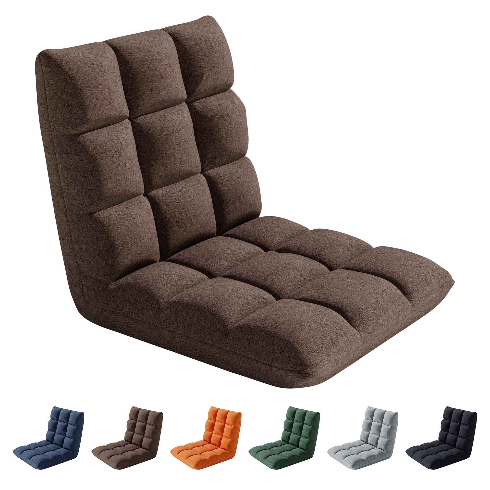 mcc direct Adjustable Floor Chair, Multi-Position Folding Sofa Chair with Back Support, Comfortable Floor Seating for Reading, Gaming, Meditation & Relaxing, Living Room or Bedroom, [BROWN]