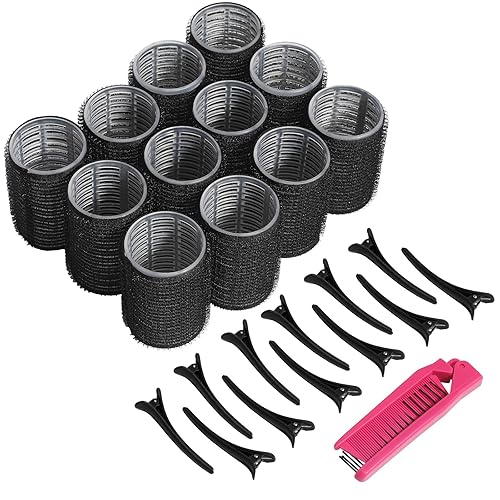 Juego de 25 rodillos de pelo autoagarre con peine de bolsillo plegable y horquillas para el cabello, rizadores de pelo de calidad de salón para