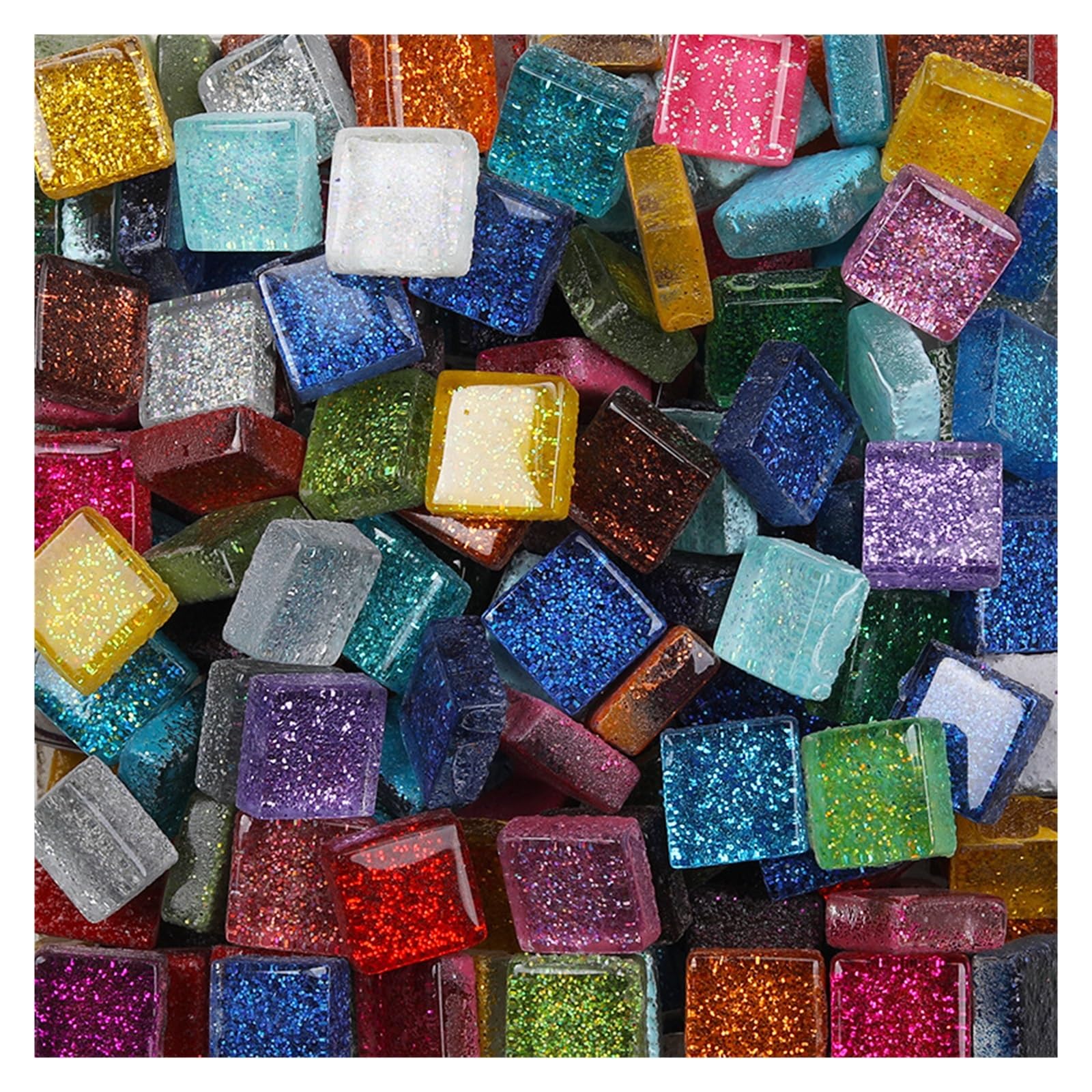 50 piezas de azulejos mosaico vidrio con purpurina multicolor for manualidades DIY, cerámica 1 cm x(Color 9)