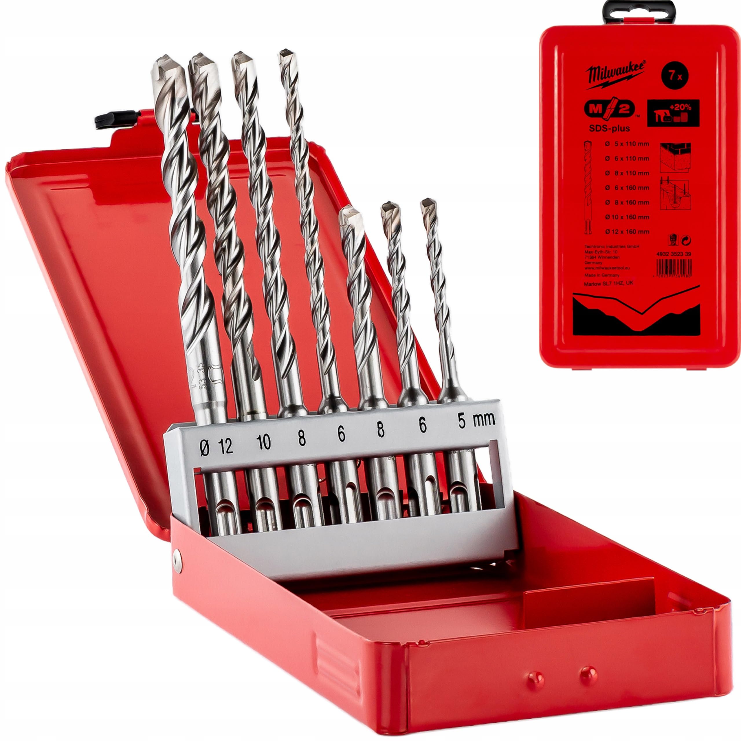 MILWAUKEE ACCESORIOS 4932492116 Estuche Packout de 7 Brocas SDS-Plus 2filos Power Type, mehrfarbig