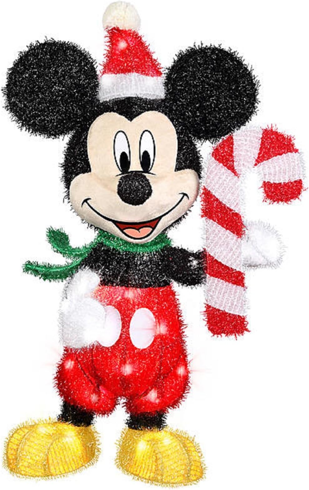 3D Holiday Lighted Tinsel Sculpture Disney Mickey Candy Cane 28"