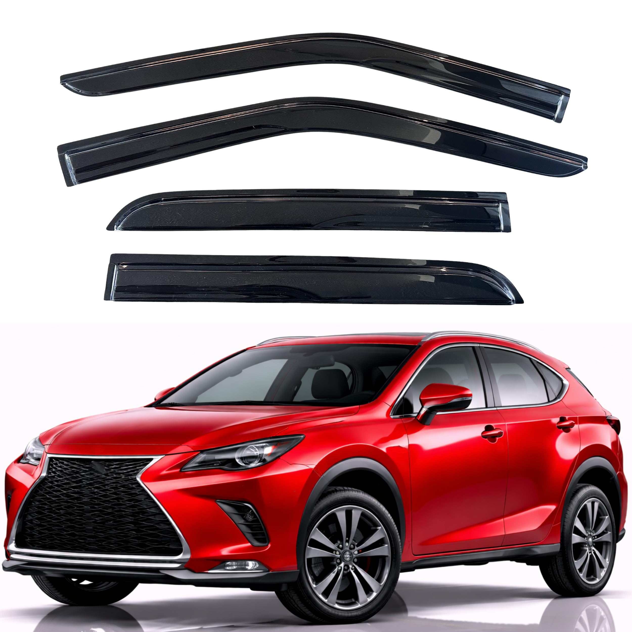 KPY Rain Guards Fit for 2015-2021 Lexus NX200t NX300h, Out-Channel Window Visors Vent Wind Deflectors 4PC, Car Accessories for 15-21 Lexus NX Series