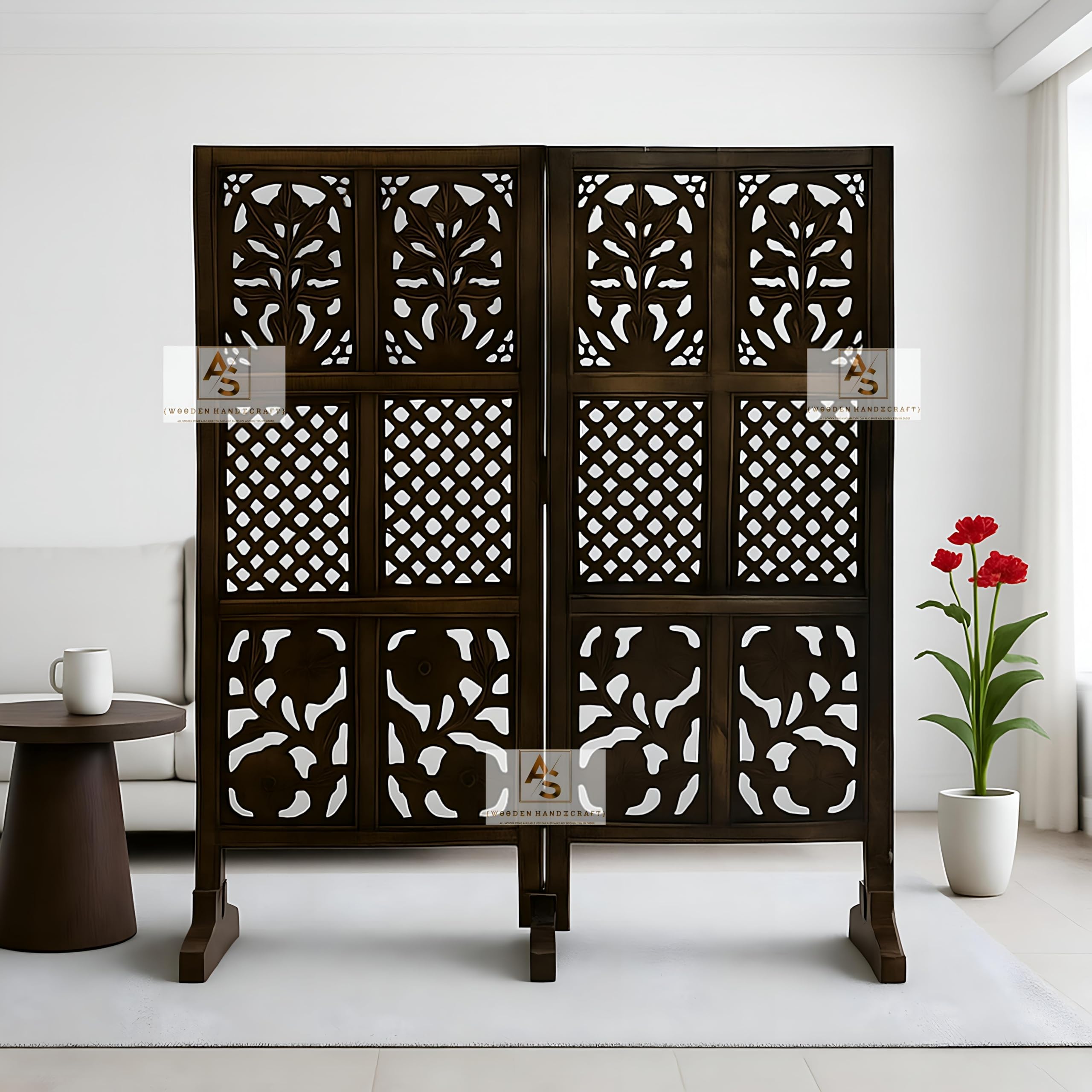 Wooden Partition for Living Rooms Wall Dividers,Screen Separator Wall Divider for Hall Wall Panels for Living Room/Kitchen/Bedroom/Office/Restaurant (4 Feet 2-Panel With 3 Stands)-image-5