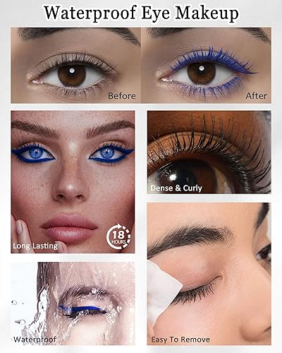 Burgundy Waterproof Mascara & Eyeliner, 5D Silk Fiber Lash Extension Colored Tube Mascara Volume and Length,Long-Lasting Smudge-Proof Volumizing Colorful Máscara & Liquid Eyeliner Pen Set for Women(Green)