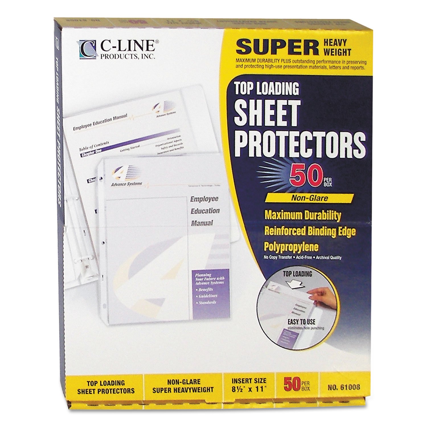 C-Line 61008 Super Heavyweight Poly Sheet Protector, Non-Glare, 2-Inch, 11 x 8 1/2, 50/BX