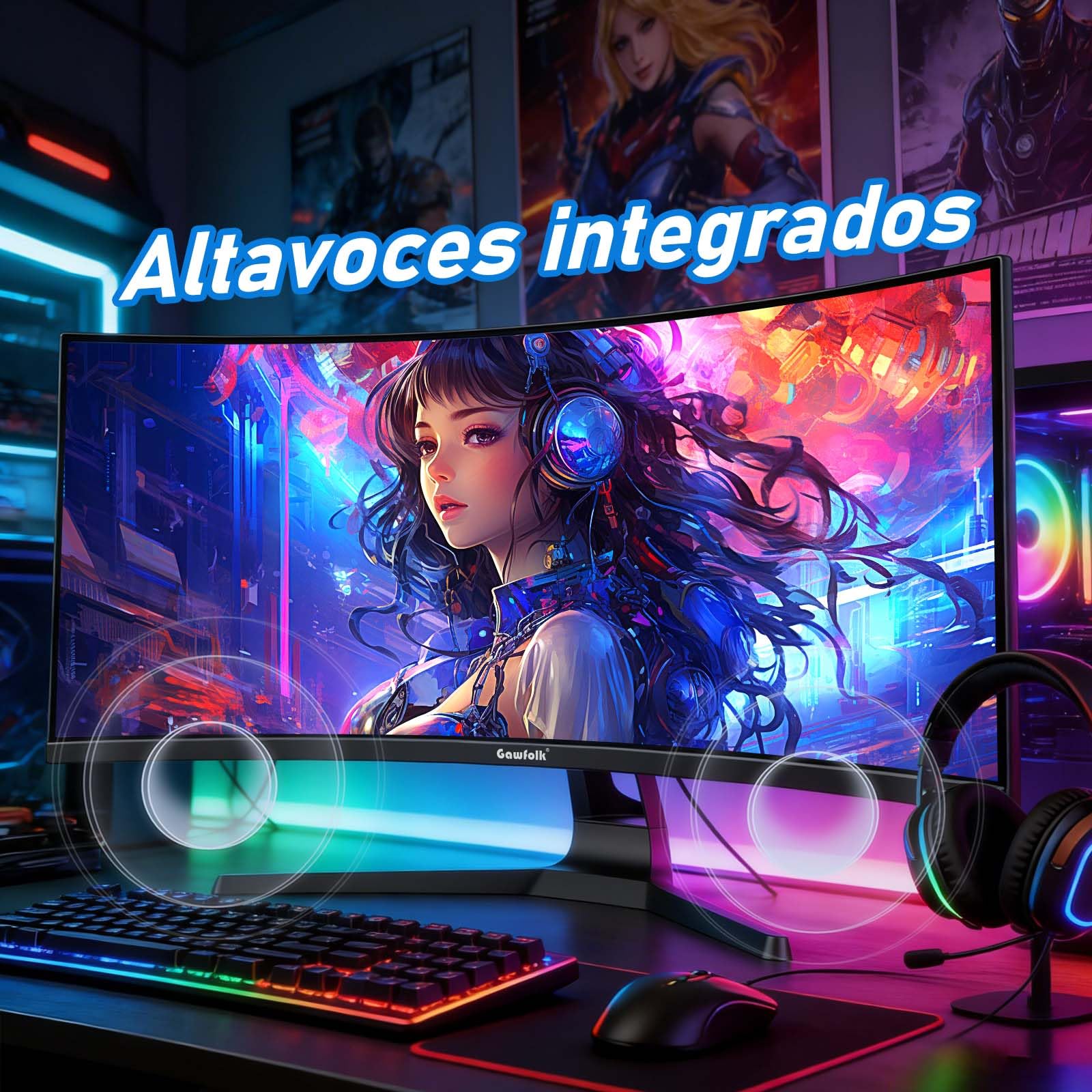 Gawfolk Monitor para Juegos Curvo Ultrawide 34 Pulgadas (200Hz, UWQHD 3440x1440) - 1500R, 120% sRGB, Adaptive Sync, Altavoces Integrados, HDMI/Display Port, Compatible con Montaje en Pared, Negro