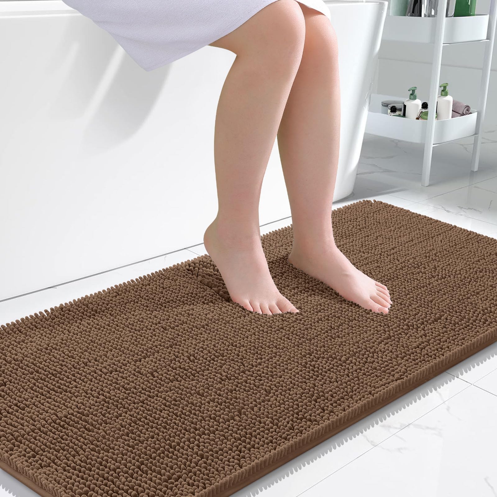 OLANLY Large Bathroom Rugs 50x30, Extra Soft Absorbent Chenille Bath Rugs | Mocha, Quick-Drying Rubber Backing, Machine Washable Bath Mat for Bathroom Floor, Tub and Shower, Home Decor Accessories