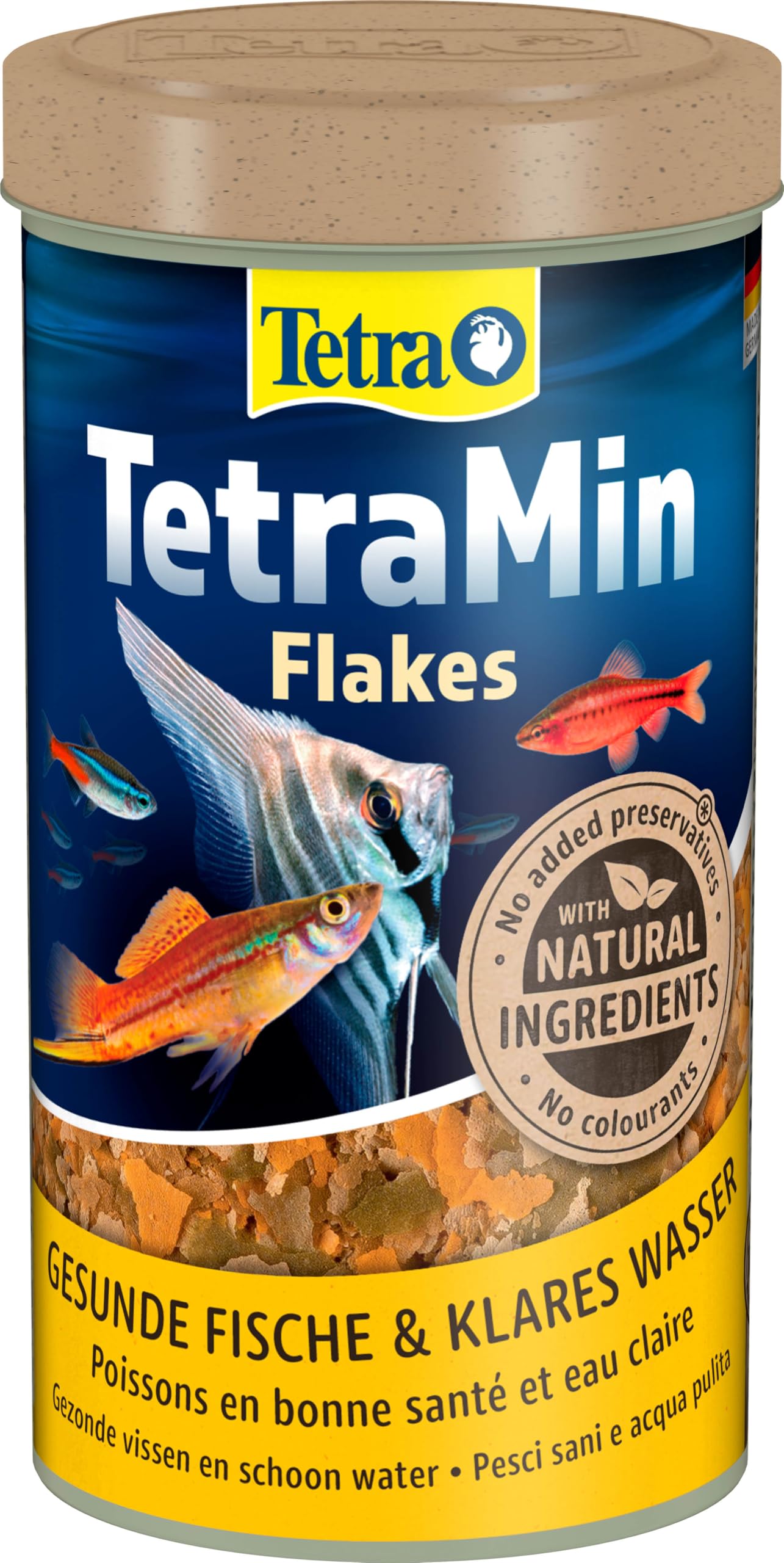 TetraMin Flakes - alimento en forma escamas de para todos los peces ornamentales, mezcla equilibrada para peces sanos y agua clara, lata de 500 ml