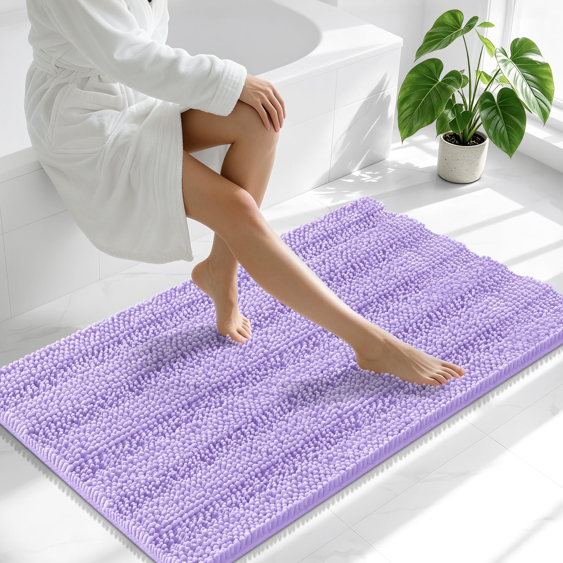 Smiry Thick Chenille Bathroom Runner Rugs 44x24, Soft Bath Mat, Lavender